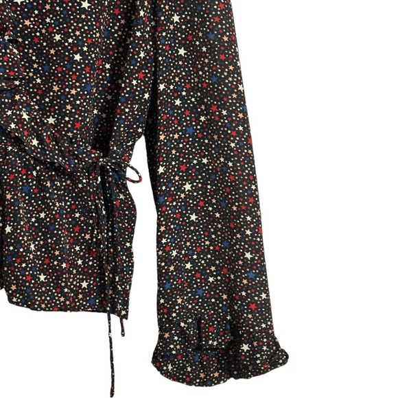 Madewell 100% Silk Starry Night Ruffle Hem Long Sleeve Wrap Holiday Blouse Top - Picture 13 of 14